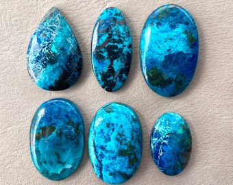 1pc Azurite Shattuckite Flatback Cabochon - oval teardrop vivid Blue Copper Silicate mineral gemstones wire wrapping pendant setting