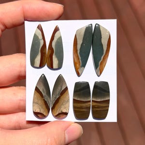 1pr Polychrome Jasper Cabochon Pair  - Flatback Oval Matching Earring Scenic Landscape Gemstones dangle jewelry making supplies W3