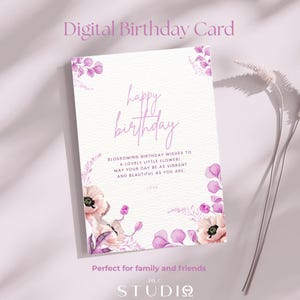 Modelo de cartão de aniversário digital | Cartão de feliz aniversário floral | Download instantâneo para impressão | Cartão de aniversário faça você mesmo