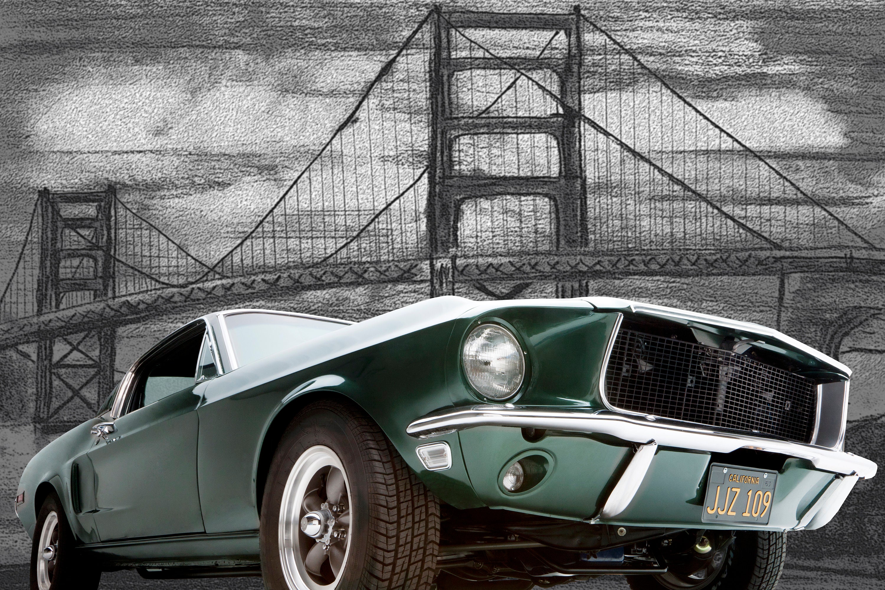 1968 Bullitt Mustang GT 390 With Hand-drawn Background - Art Print - Etsy