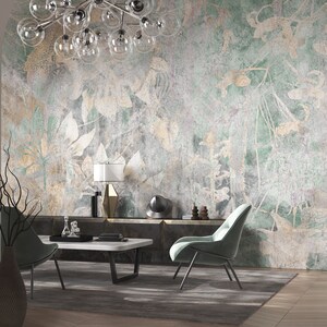 LA VIEN / Floral Wallpaper, Botanical Print With Golden Elements, Custom Printed And Removable Wallpaper With Texture by WallCraft