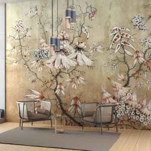 ELEANOR / Carta da parati floreale, decorazione murale con fiori in fiore, motivo minimalista, carta da parati stampata personalizzata e rimovibile con texture di WallCraft