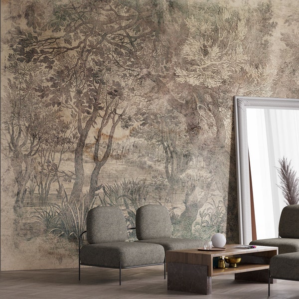 ELAV / Forest Wallpaper, Botanical Wall Mural, Landscape Scenery, Custom Printed And Removable Wallpaper With Texture by WallCraft