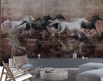 RECHO / Horse Wallpaper, Animals Wall Mural, Horse Pattern, Custom Printed And Removable Wallpaper With Texture by WallCraft
