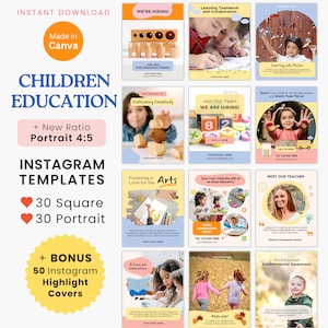 Modèle Instagram nouveau format pour l'éducation de la petite enfance, publication sur les réseaux sociaux, portrait 4: 5, modèle Instagram sur toile pour l'école, maternelle, préscolaire