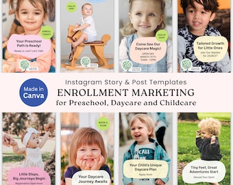 Daycare Enrollment Instagram Story Template Childcare Admission Instagram Portrait 4:5 Template Canva Children Early Education IG Marketing