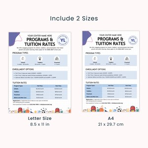 Daycare Programs & Tuition Rates Template Canva Editable Tuition Fees Info Sheet Childcare Price List Pre-K Pricing Info Mobile Friendly PDF