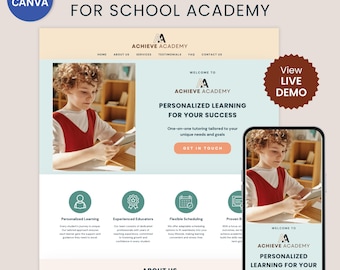 Website for School Academy Canva Website Template Private Teacher Tutor Site Professor Editable Web Page Preschool Education Landing Page