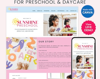 Preschool Canva Website Template Daycare Center Kids Education Center Webpage DIY Editable Website Canva Template Kindergarten Landing Page