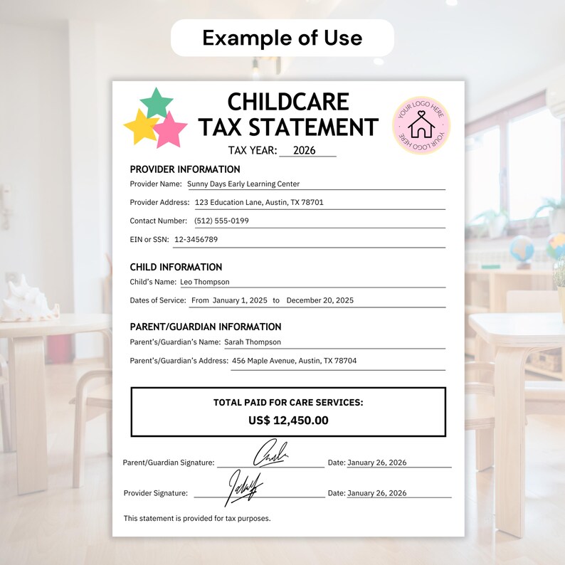 Childcare Tax Statement Template Annual Tuition Receipt Editable Canva ...