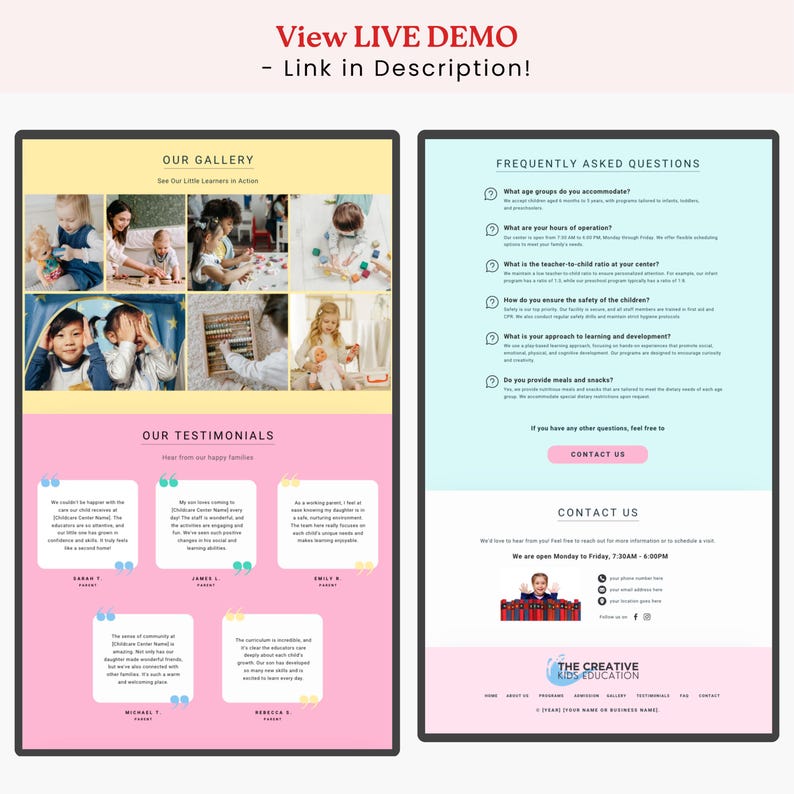 Kids Education Website Template for Preschool Website Design Kindergarten Landing Page Daycare Canva Website Template Early Education Center