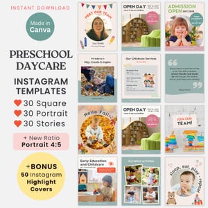 幼稚園・保育園 Instagram Canva テンプレート Instagram 新しい比率 4:5 投稿とストーリー 学校 ソーシャル メディア 投稿 キッズ チャイルド ケア 保育園 マーケティング