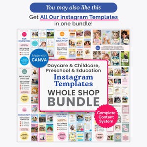 Instagram Templates Whole Shop Bundle for Preschool Daycare Canva Childcare Social Media Post Education Center IG Complete Content System