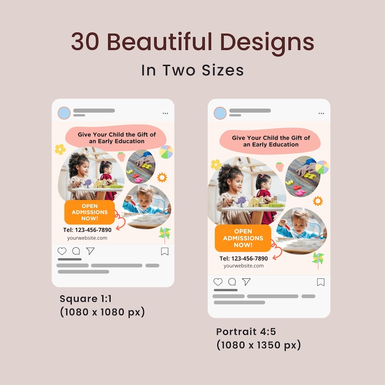 Social Media Post Children Early Education Instagram New Size Template Portrait 4:5 School Instagram Canva Template Kindergarten Preschool