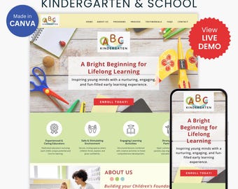 Website Template for Kindergarten Canva Template Website School Tuition Center Pre-K Website Preschool Landing Page Early Education No Code