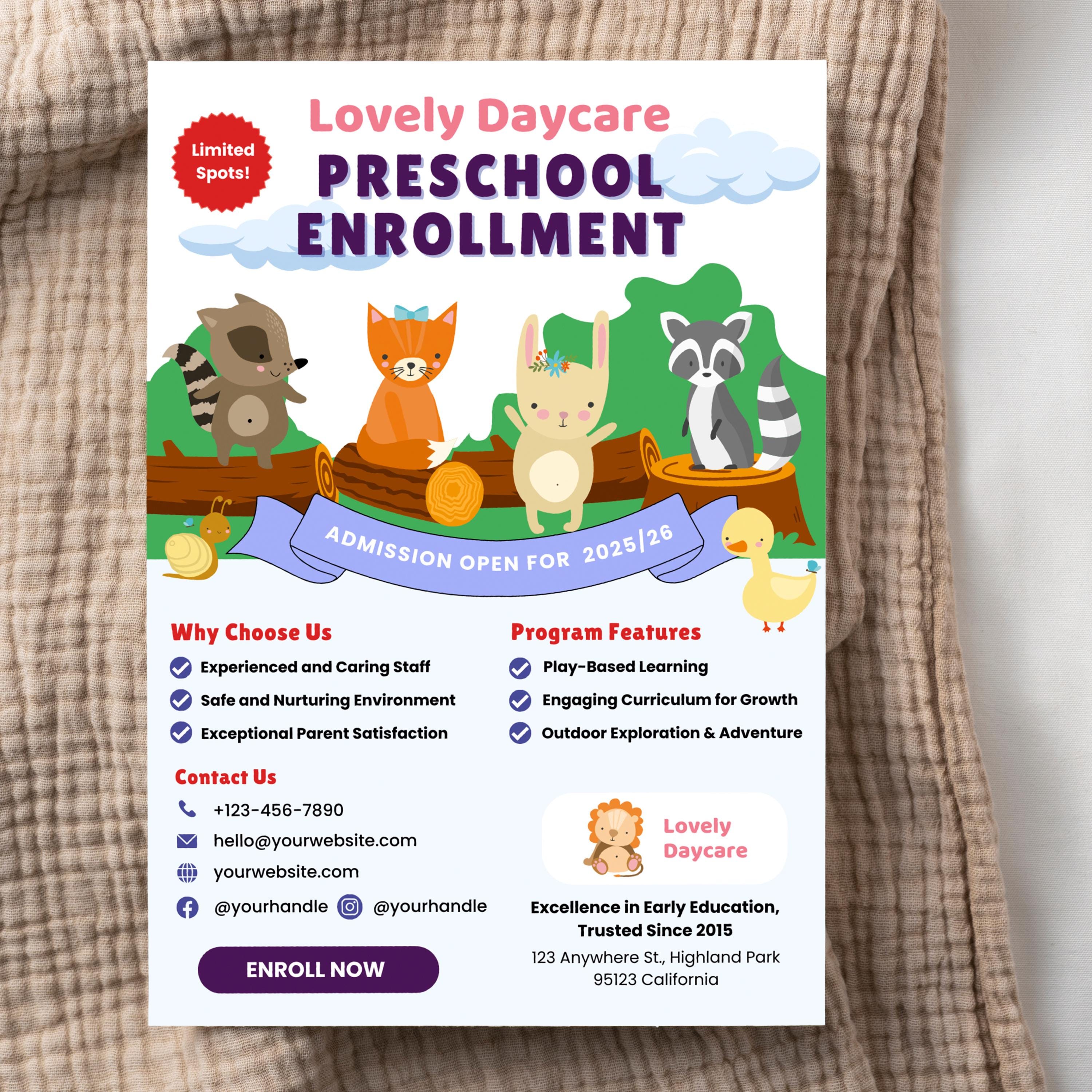 Preschool Flyer Template Canva School Enrollment Flyer Daycare Pre-k ...