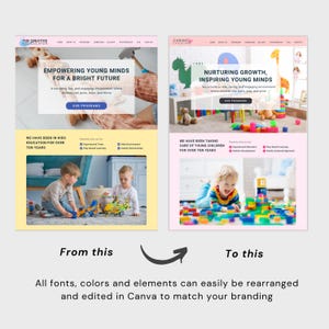 Kids Education Website Template for Preschool Website Design Kindergarten Landing Page Daycare Canva Website Template Early Education Center