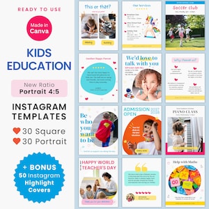 Preschool Social Media Template Daycare Instagram Template New Format Kids Early Education IG Template Portrait 4:5 School Canva Template