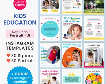 Preschool Social Media Template Daycare Instagram Template New Format Kids Early Education IG Template Portrait 4:5 School Canva Template