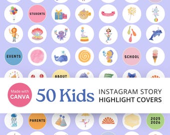Children Instagram Highlight Cover Canva Template Preschool Instagram Template Kids IG Story Highlight Icon Cute Daycare Instagram Highlight