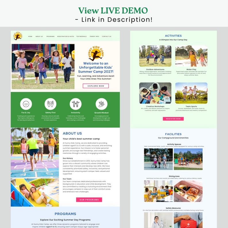 Summer Camp Website Template for Summer School Program Landing Page