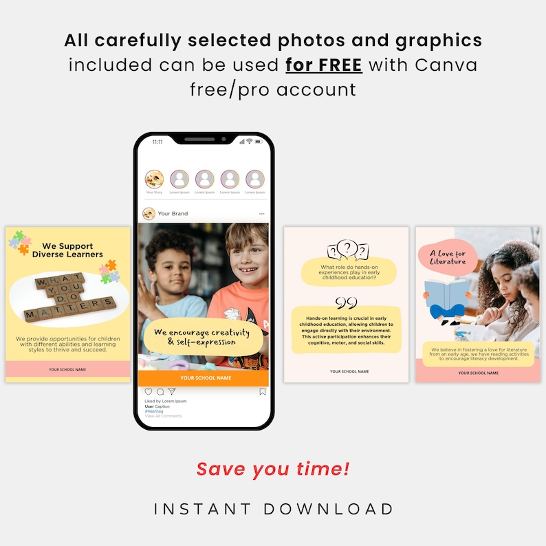 Social Media Post Children Early Education Instagram New Size Template Portrait 4:5 School Instagram Canva Template Kindergarten Preschool