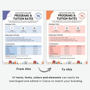 Daycare Programs & Tuition Rates Template Canva Editable Tuition Fees Info Sheet Childcare Price List Pre-K Pricing Info Mobile Friendly PDF
