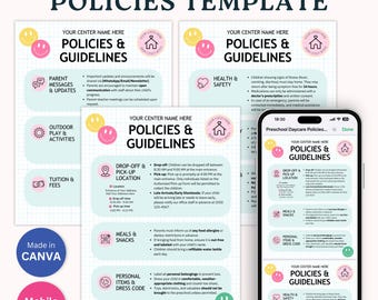 Vorschul- und Kindertagesstätten-Richtlinien Vorlage Bearbeitbare Regeln und Richtlinien für Eltern-Handbücher PDF für Mobilgeräte
