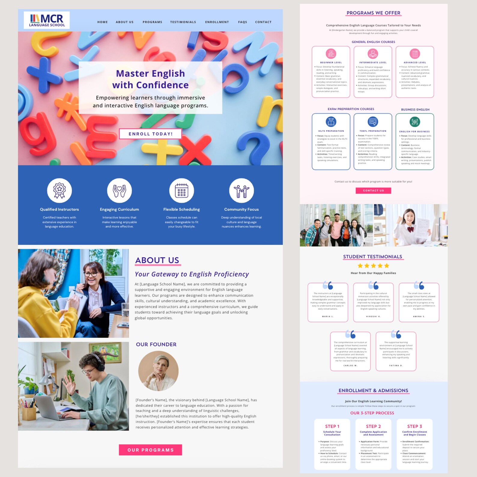 Website Template for School Tutor Language Center Website Canva