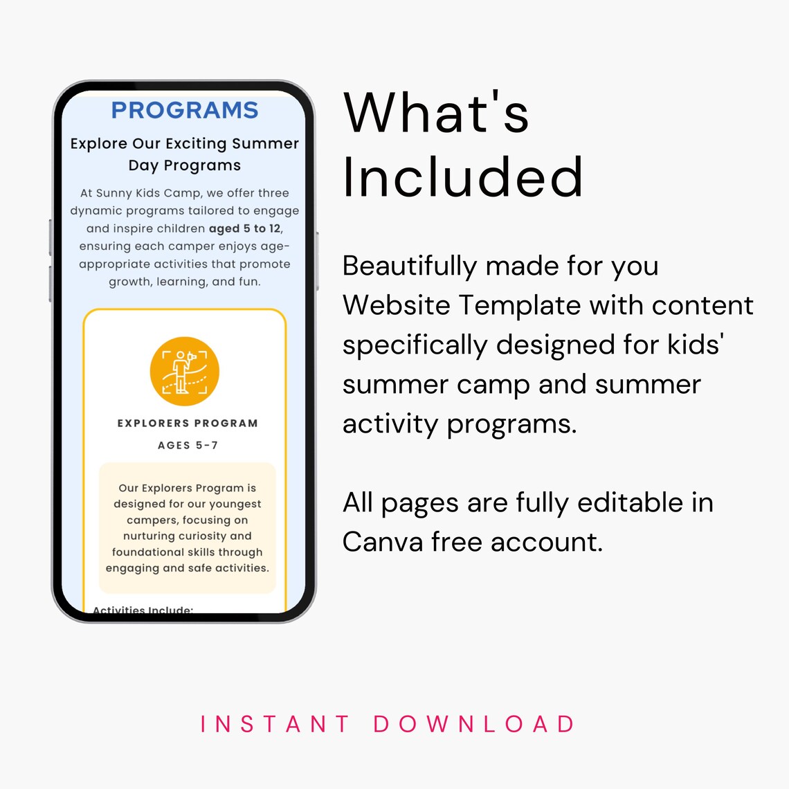 Summer Camp Website Template for Summer School Program Landing Page