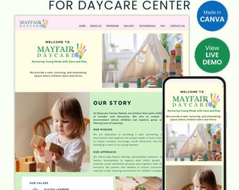 Website Template for Daycare Center Canva Website Preschool Kindergarten Website Design Editable Website No Code DIY Website Landing Page