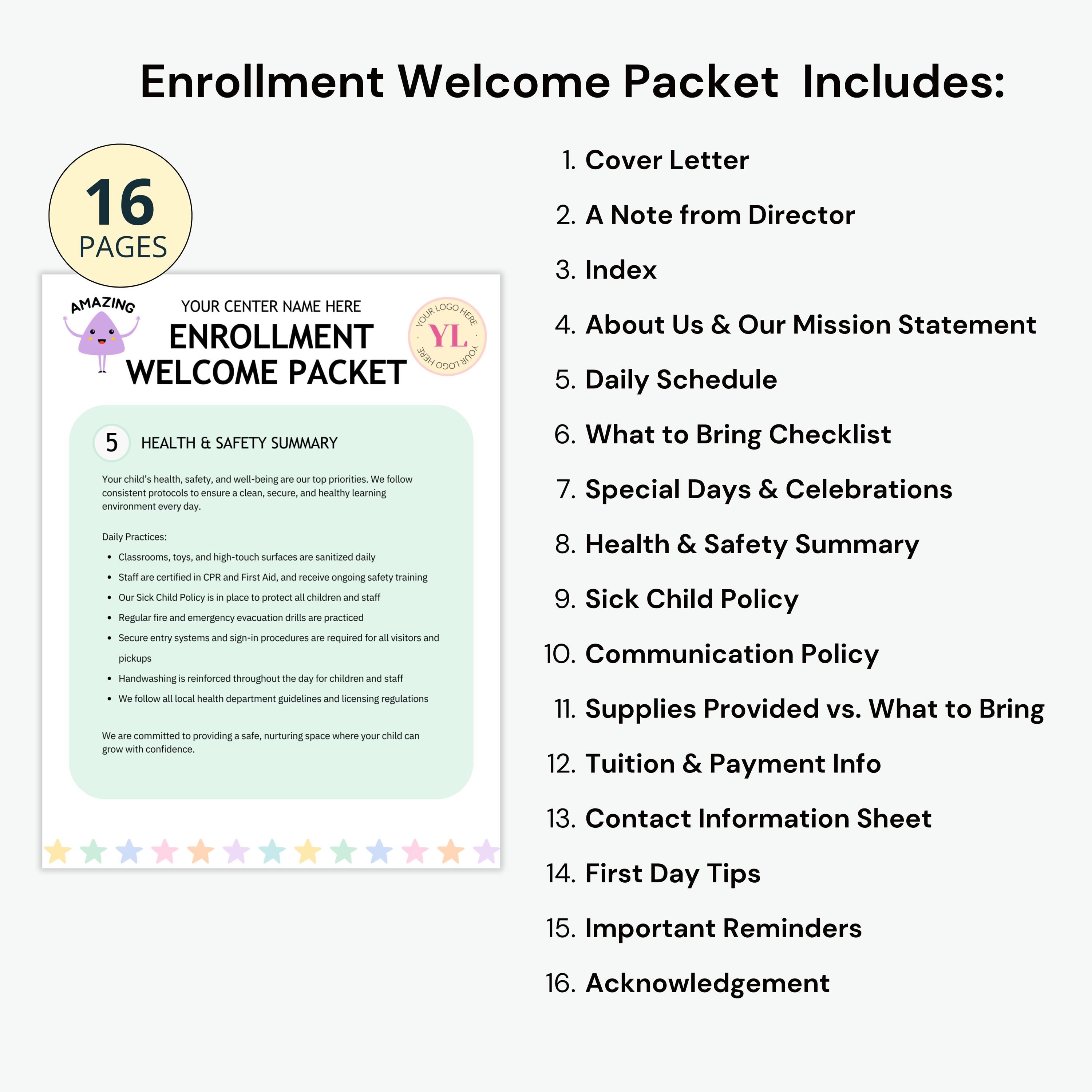 New Enrollment Welcome Packet Template for Preschool Editable Parent ...