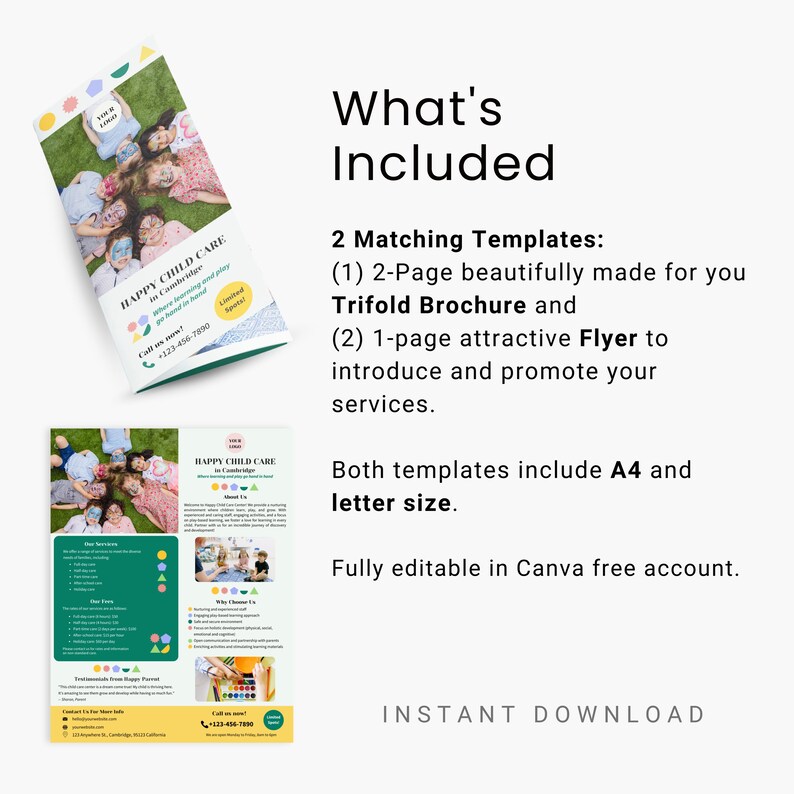 BUNDLE Trifold Brochure & Flyer Template for Preschool Daycare Child ...