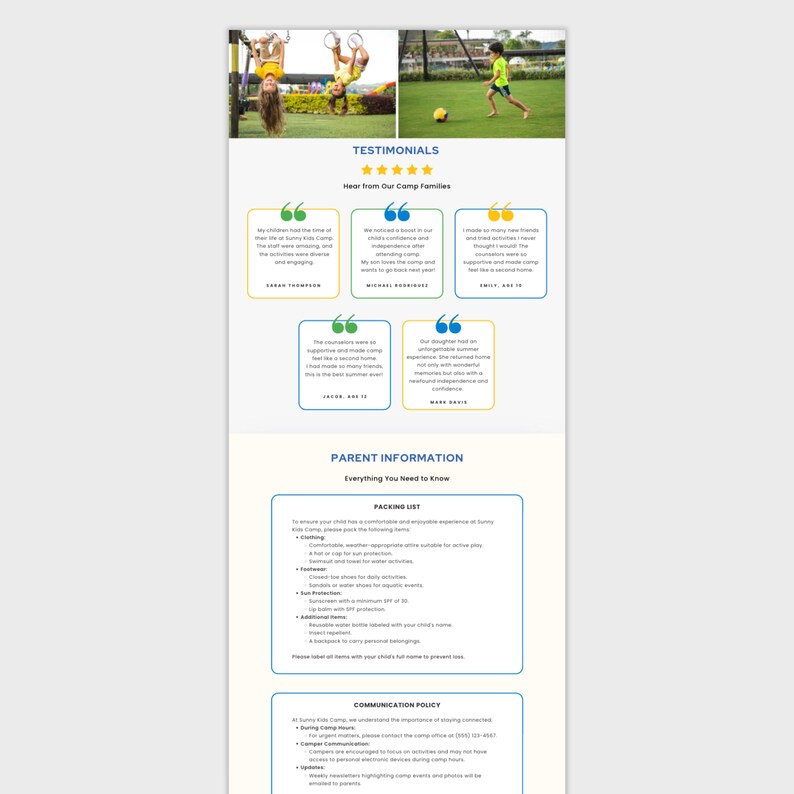 Summer Camp Website Template for Summer School Program Landing Page