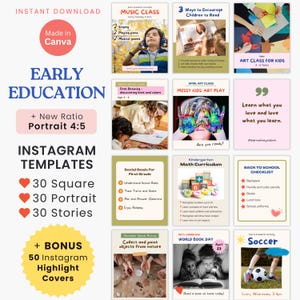 Kids Early Education Instagram Post & Story Canva Template Children Preschool Social Media Instagram New Size 4:5 Kindergarten School Insta