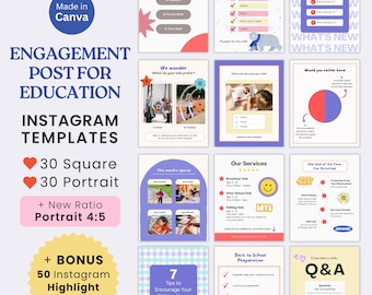 Engagement Post for Education Instagram New Size 4:5 Template Kids Social Media Post Template School Children Preschool Kindergarten Daycare