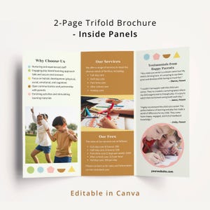 Trifold Brochure Template for Preschool Daycare Childcare Editable ...