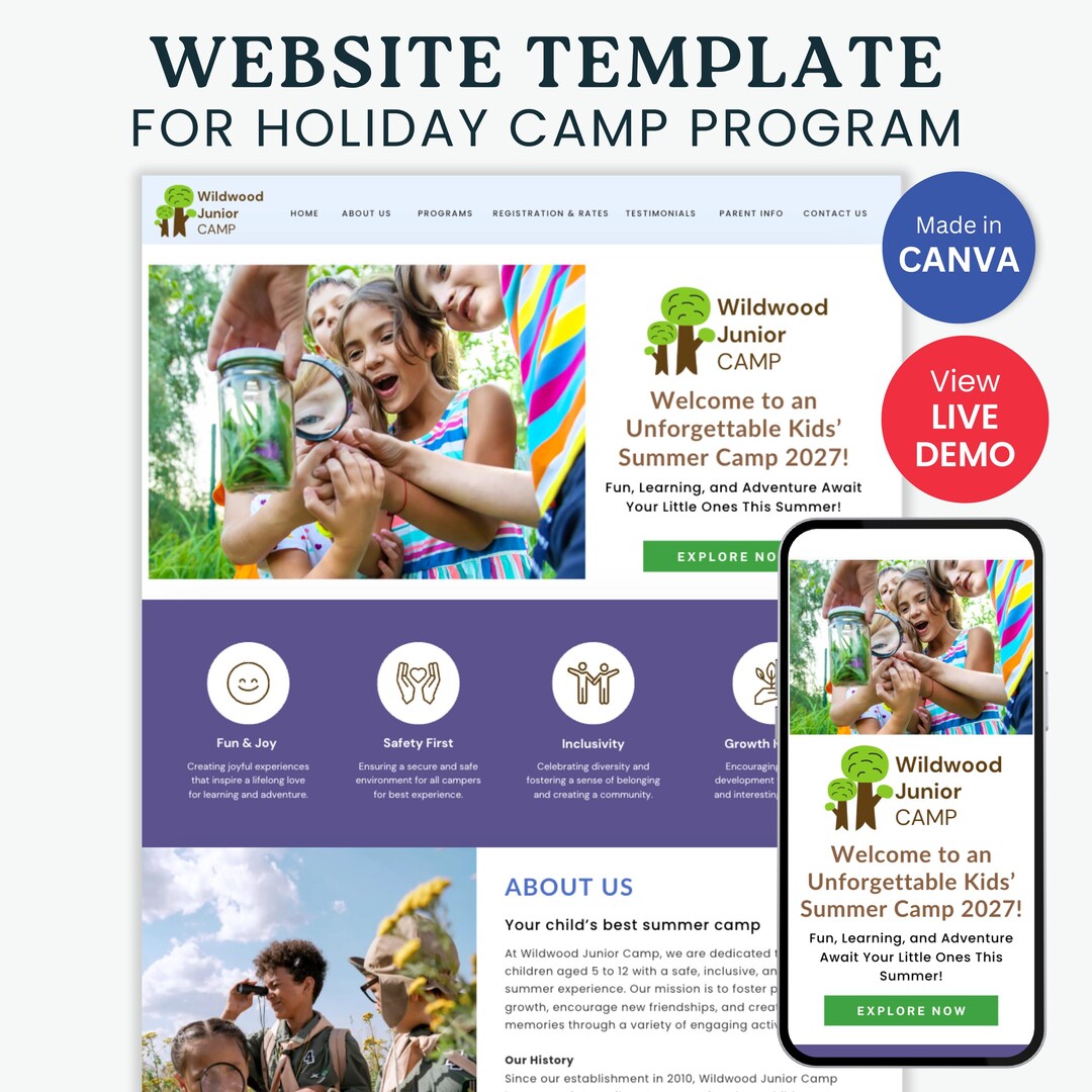 Summer Camp Website Template Holiday Camp Landing Page Kids Activity