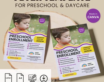 Preschool Flyer Template Daycare Enrollment Flyer Canva Template Pre-K Registration Leaflet Childcare Enrollment Nursery Open House Brochure