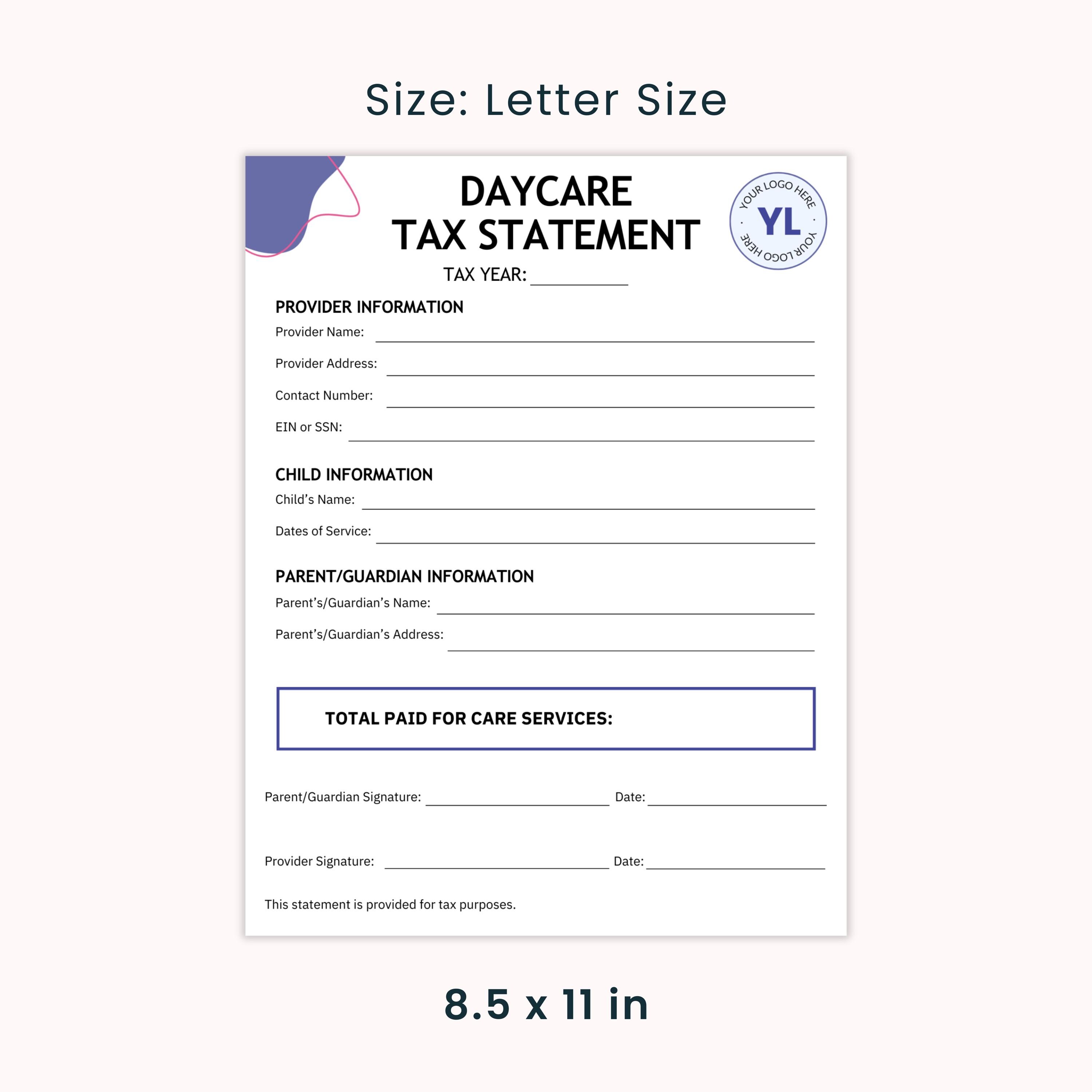 Daycare Tax Statement Template Childcare Tax Receipt Editable Canva ...