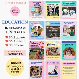 Education Instagram New Ratio 4:5 Post & Story Canva Template School Social Media Post Preschool Kindergarten Marketing Daycare Kids School