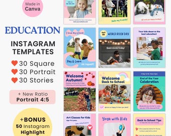 Education Instagram New Ratio 4:5 Post & Story Canva Template School Social Media Post Preschool Kindergarten Marketing Daycare Kids School