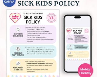 Bearbeitbare Richtlinien für kranke Kinder Canva-Vorlagen Druckbare KindertagesstättenVorschule Eltern Handout Richtlinien für Krankheiten in der Kindertagesstätte für das mobile Teilen