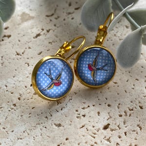 Ohrringe Schwalbe Vogel | Glas Ohrhänger gold | Boho | Festival
