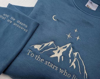 Sudadera bordada Velaris, azul o beige | Merchandising de Acotar | Cita | Libro | Booktok | Libros de Acotar | Regalo para fans de Acotar | Book Nook