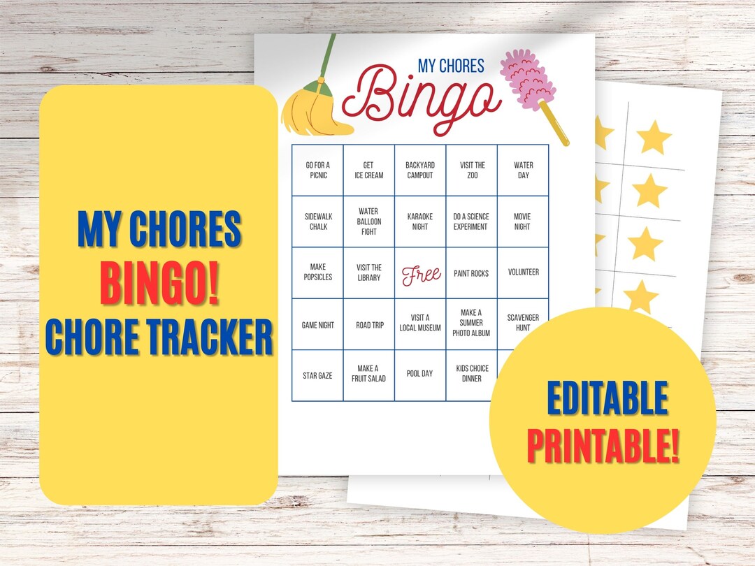 Printable Editable Kid Chore Charts Pdf Chore Bingo Allowance Weekly ...