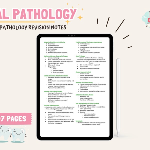 Oral Pathology revision guide | Dental Student study notes | Dental hygienist and therapist study guide | Dental school revision | Nursing