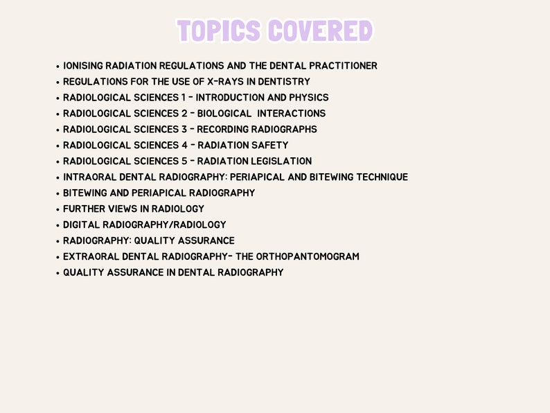 Radiography Revision Guide Dental Student Study Notes Dental Hygienist