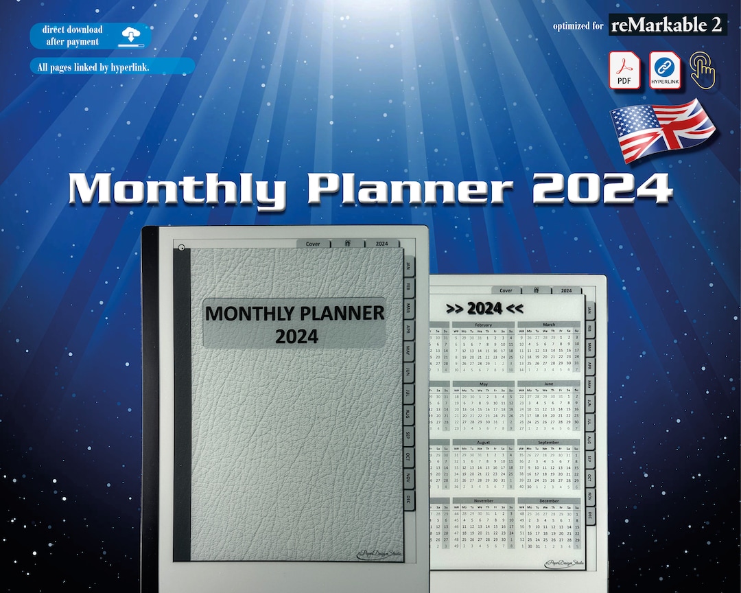 Remarkable 2 Monthly Planner 2024 Annual Calendar Monthly Calendar ...