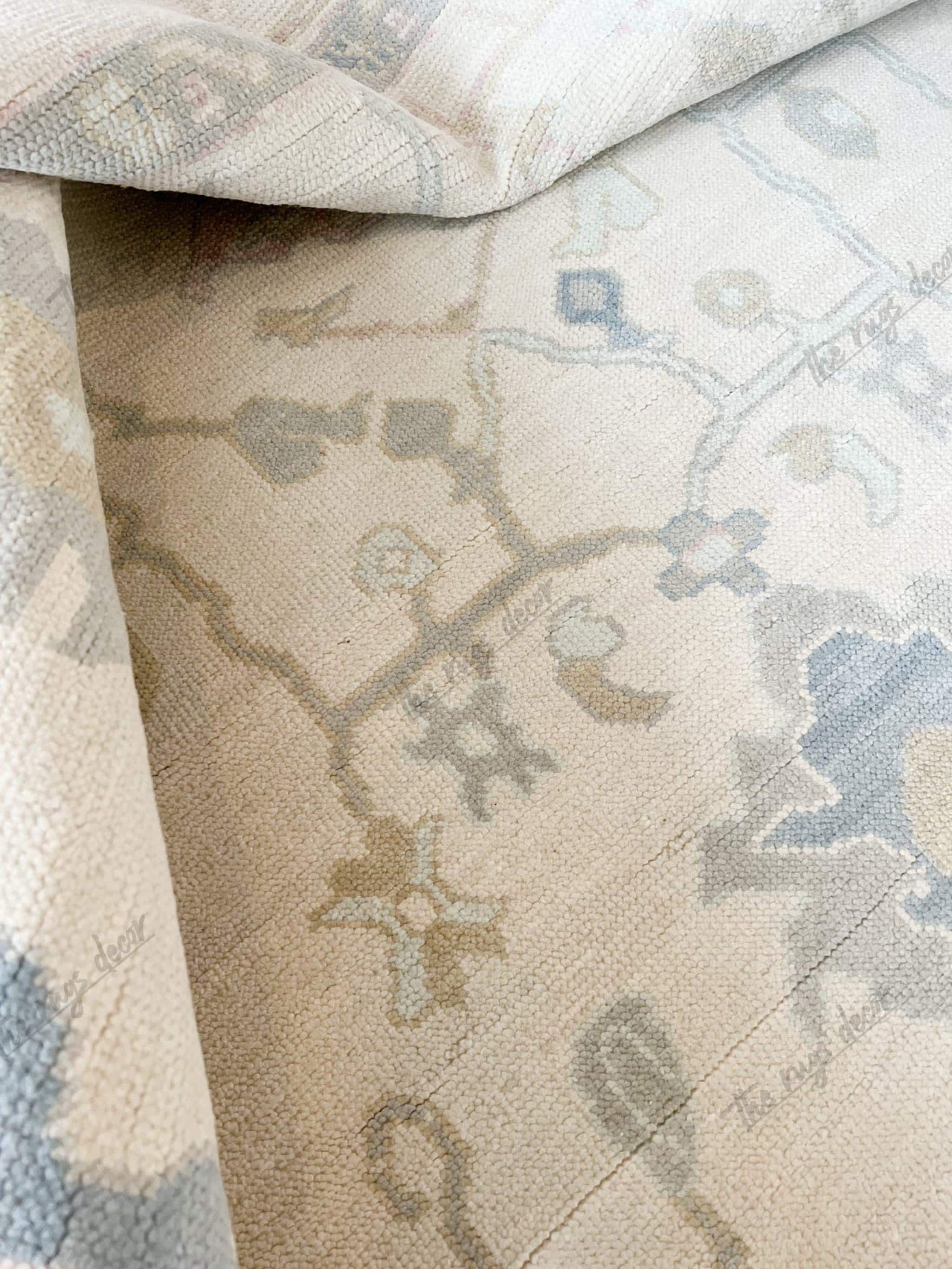 Ivory Faded Oushak Rug | Hand-Knotted Wool Vintage Style Carpet | Light Beige Blue Soft Oriental Area Rug | 8x10 Traditional Living Room Rug